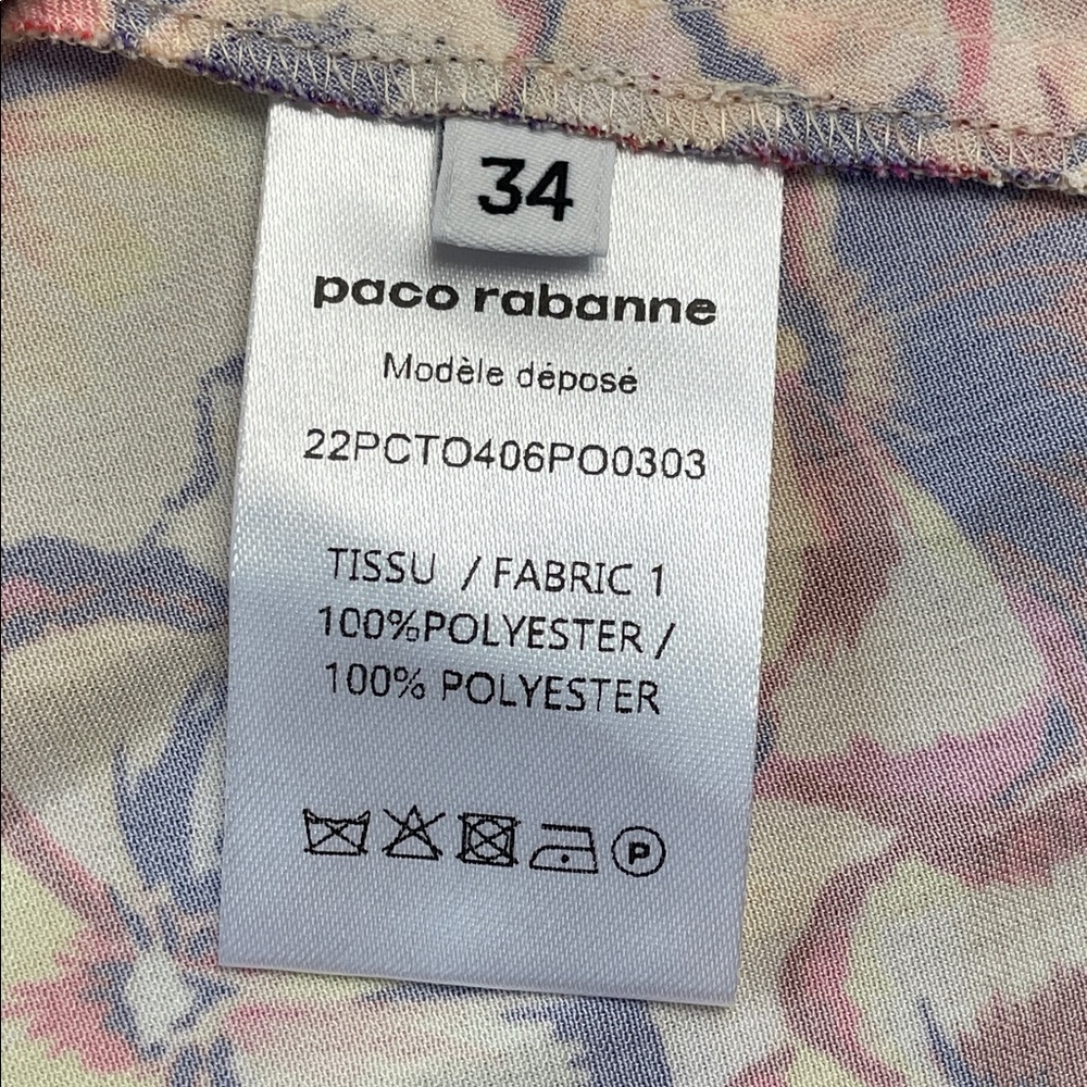 NWT Paco Rabanne Sunny Pansy Printed Cape Sleeve Floral Top Sz 34 - Picture 11 of 15